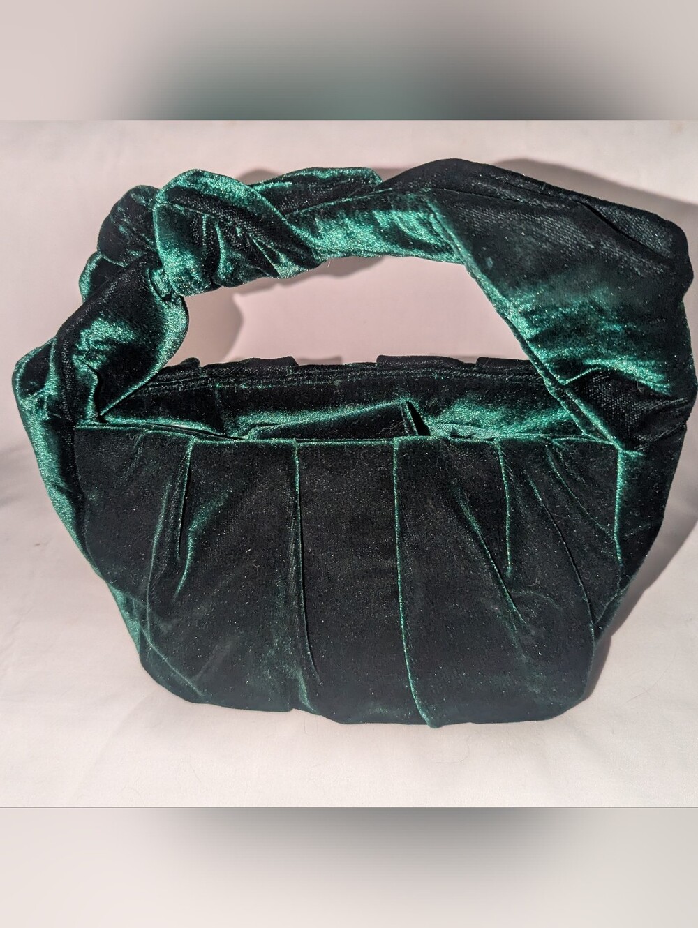 J. Crew Old Forest Green Velvet Knot-Handle Mini Shoulder Bag
